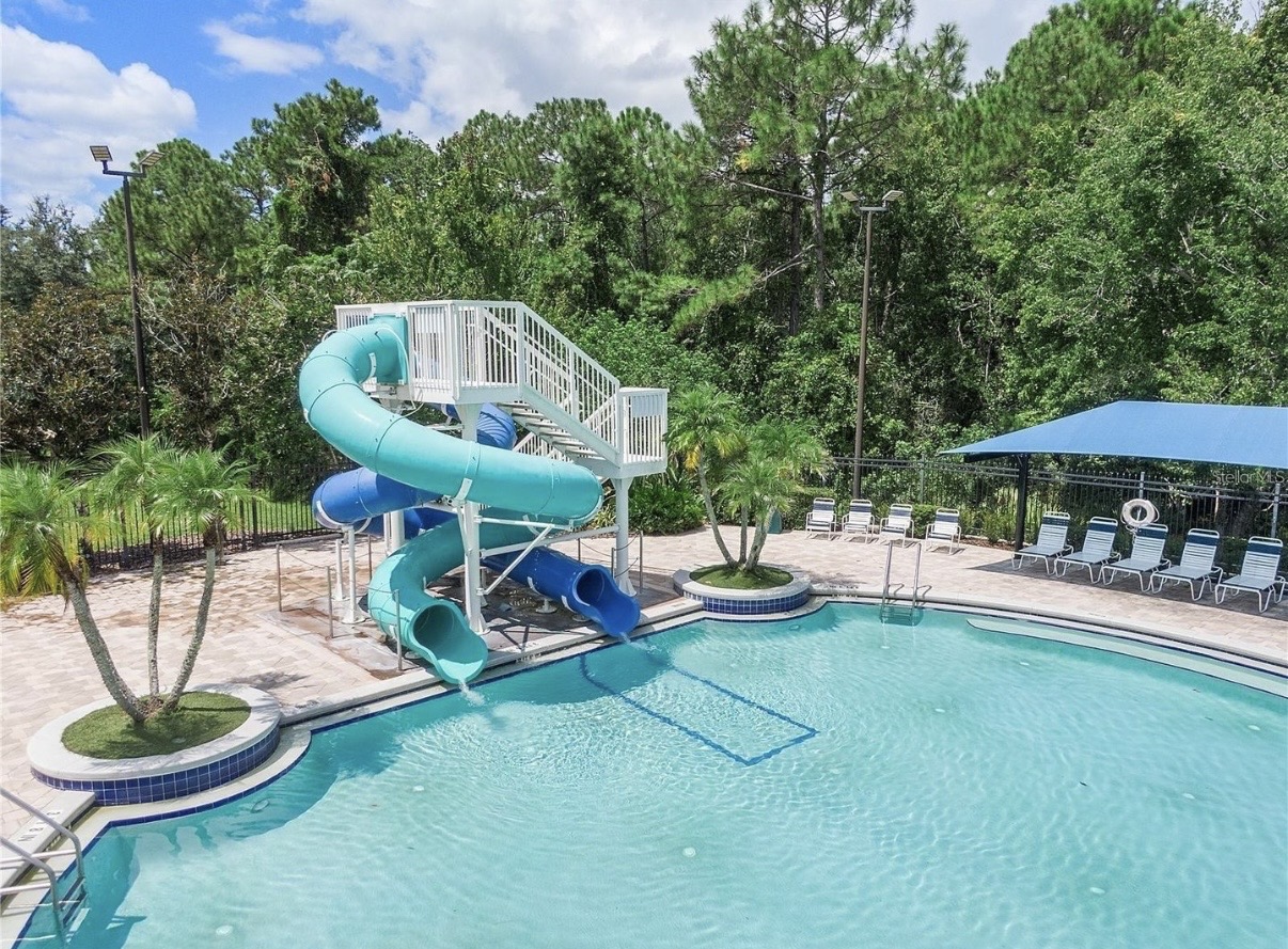 Community pool waterslide