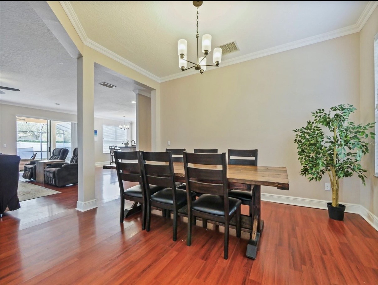Dining room with chandelier